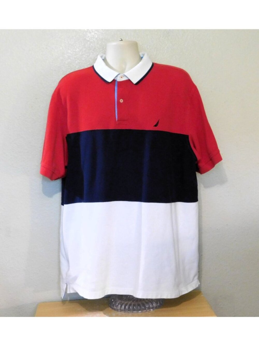 Nautica Colorblock Polo Shirt Mens XXL Red White Blue Embroidered Logo Cotton